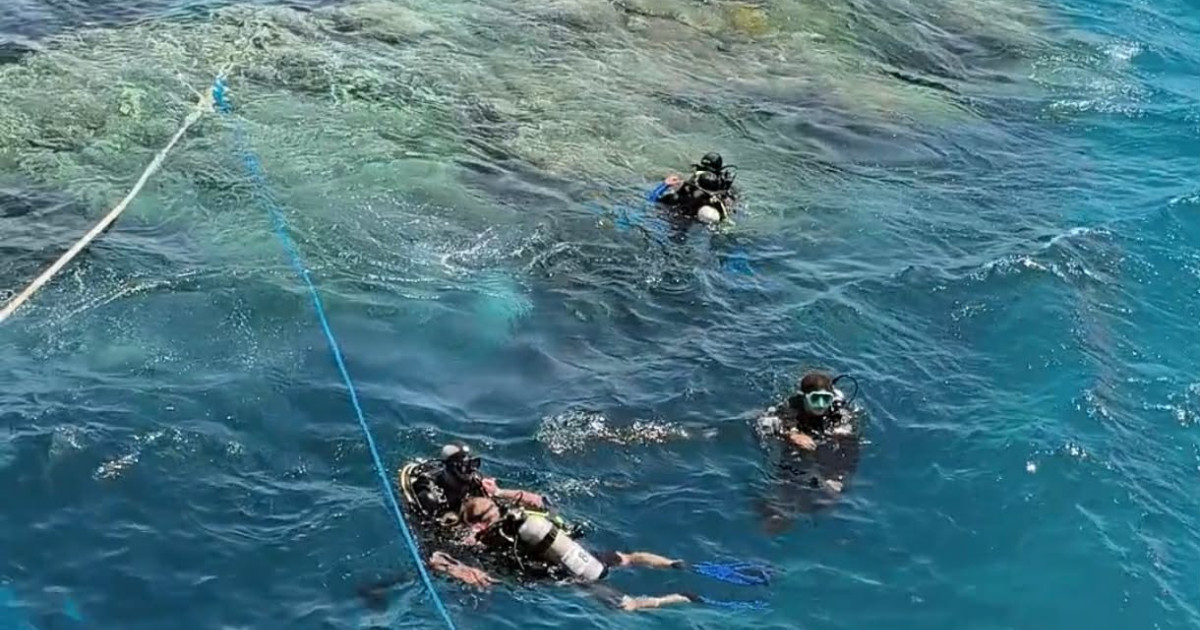 Scuba divers floating on the surface of the turquoise Red Sea during a boat excursion in Sharm El Sheikh. Travel Easy Word